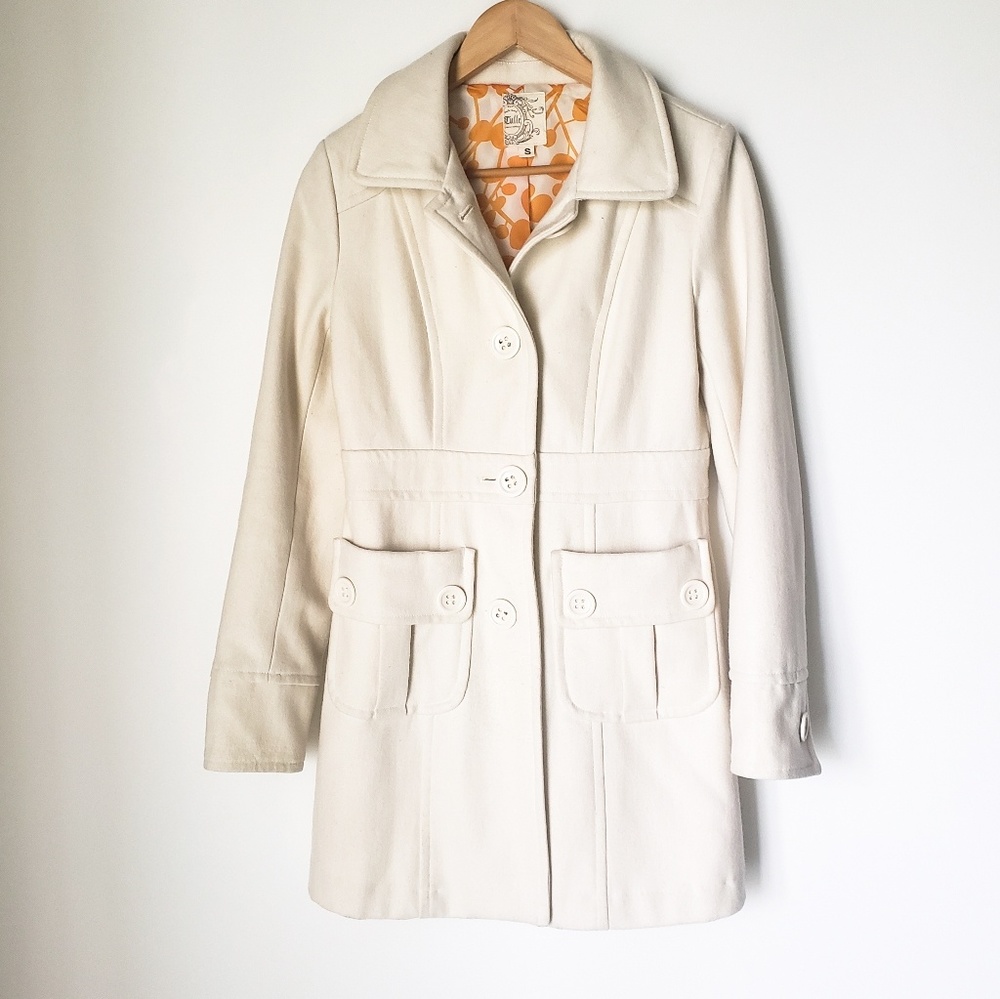 Tulle | White Wool Winter Lined Peacoat Trench